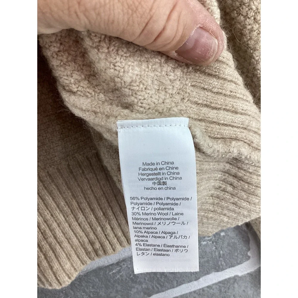 J.Crew Womens Merino Wool Alpaca Cable Knit Quarter Zip Sweater Beige XL